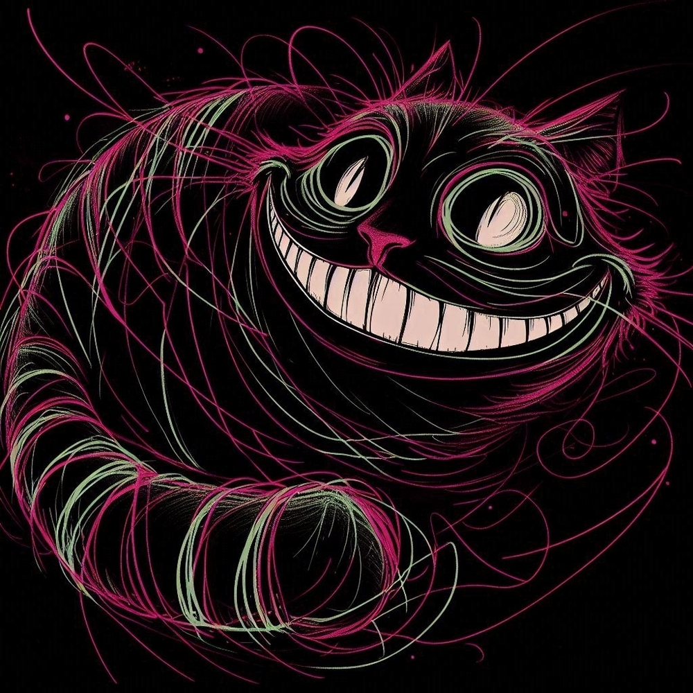 Original Cheshire Cat Illustration - Black and Pink